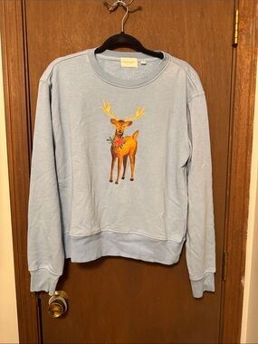 Mia & Tess Light Blue Reindeer Graphic Crewneck Sweatshirt Large